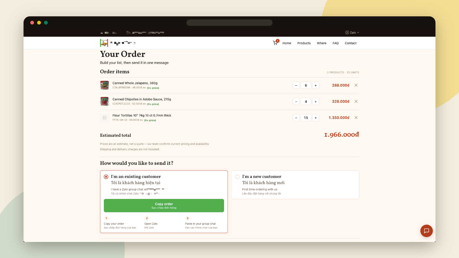 Three-step ordering flow